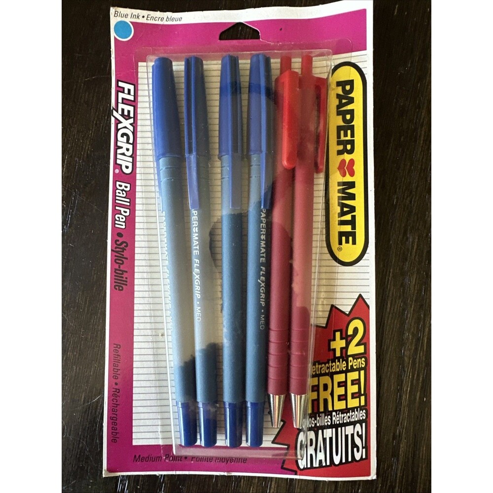 Vintage 1993 Paper Mate FlexGrip Pens NOS Sealed Blue Ink +2 Retractable